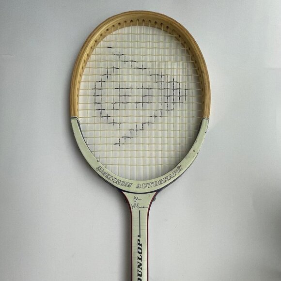 Vintage John McEnroe Dunlop Autograph Wooden Tennis Racquet with Original Cover - Picture 6 of 12